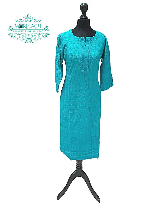 Turquoise Rayon Lucknowi Kurti (5XL)
