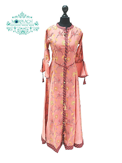 Peach Bell Sleeved Long Kurti (M)