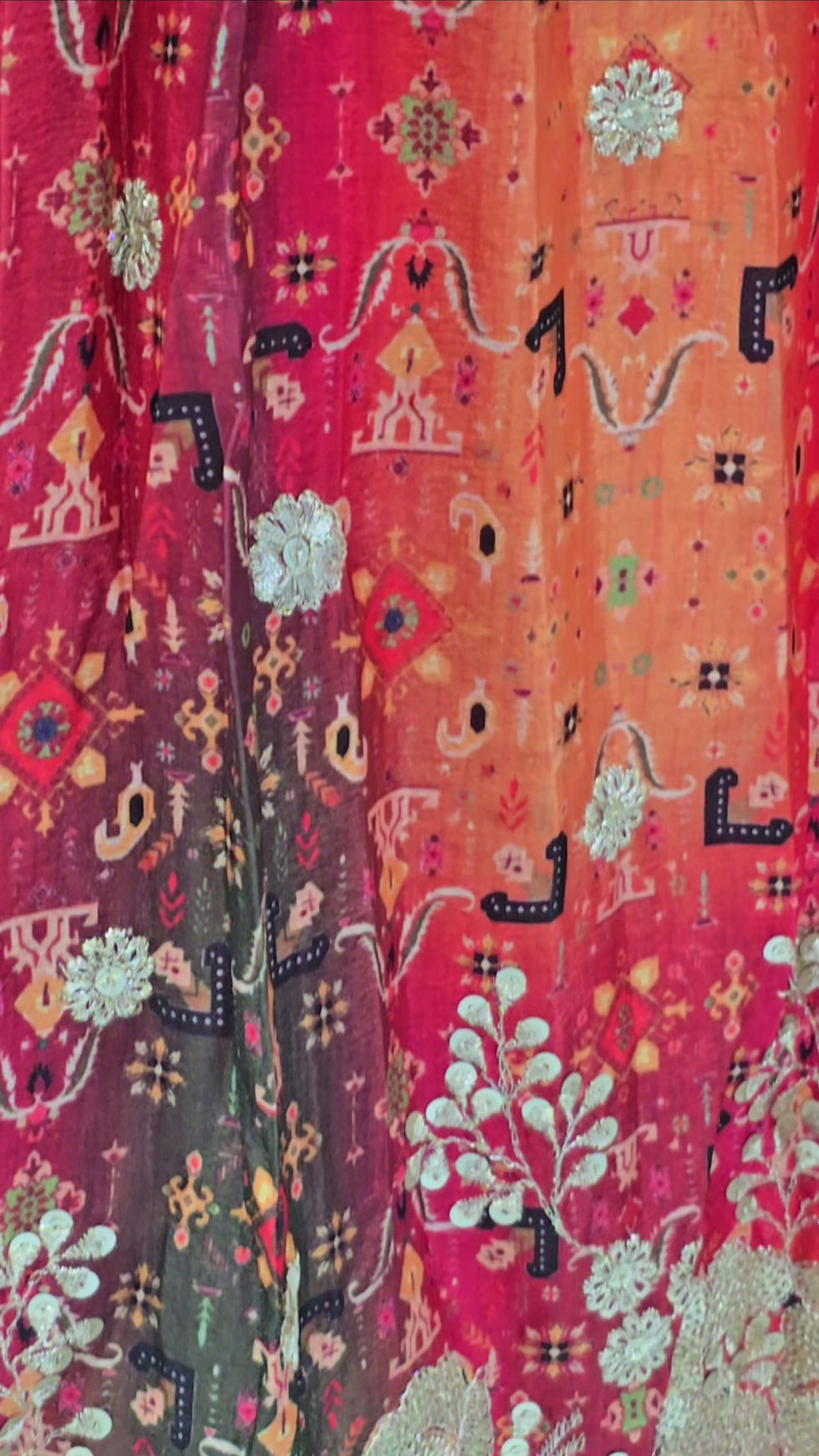 Thumbnail: Orange And Green Shaded Lehenga (M)