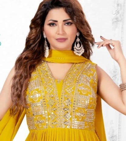 Thumbnail: Yellow Sequin Dress in Chiffon (XL)
