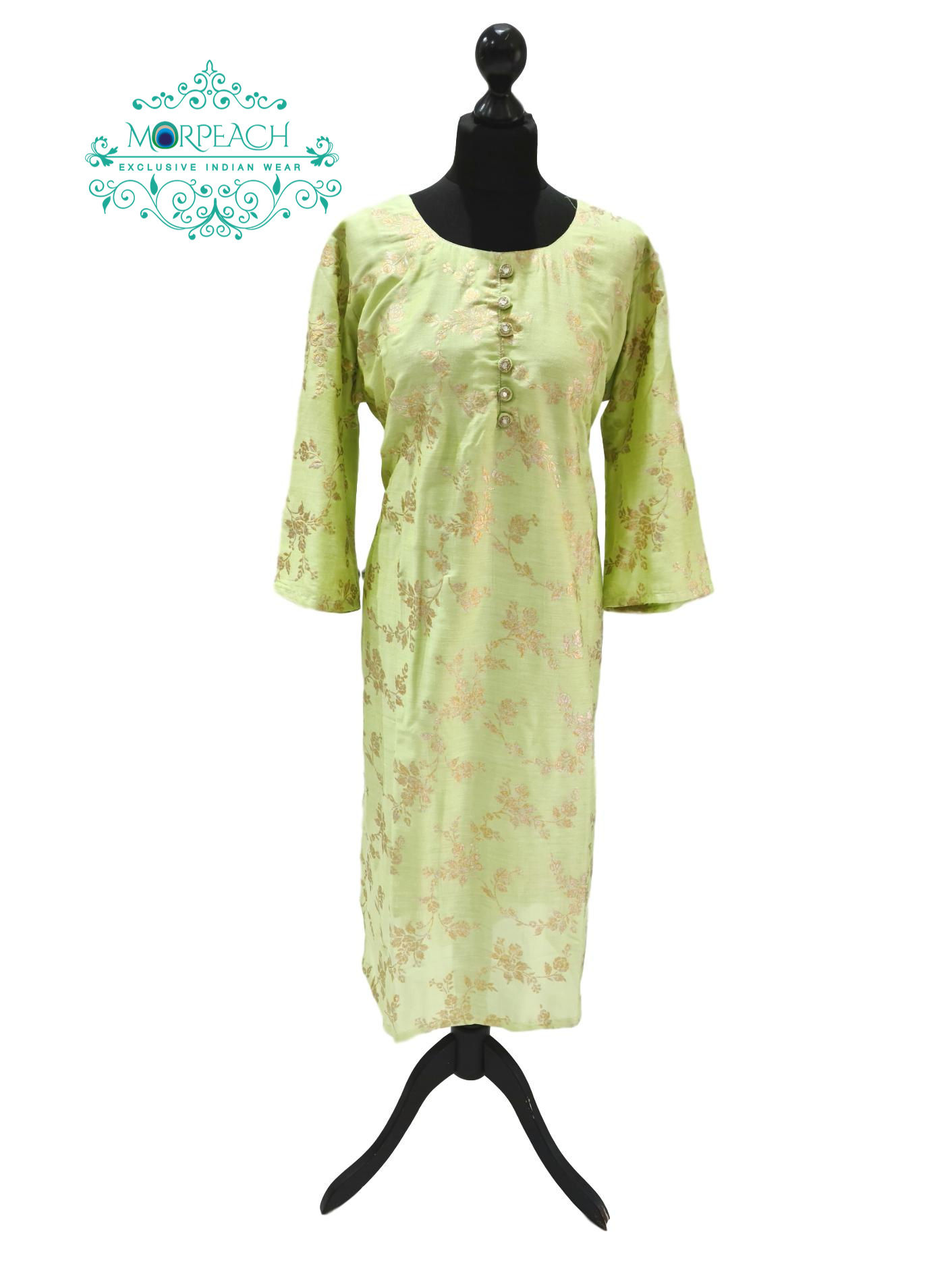 Light Green With Gold Print Kurti (5XL)