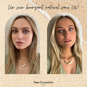 Résultat avant et après un soin Sun Cosmetic, peau plus lumineuse et uniforme.