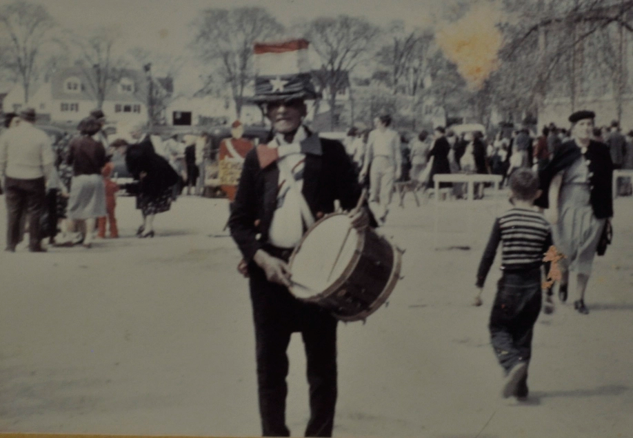 Abraham Skidmore with his drum during a 4th of July Parade.