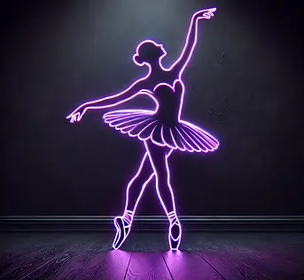 DALL·E 2025-03-26 18.42.23 - A stunning silhouette of a ballerina in neon purple, graceful