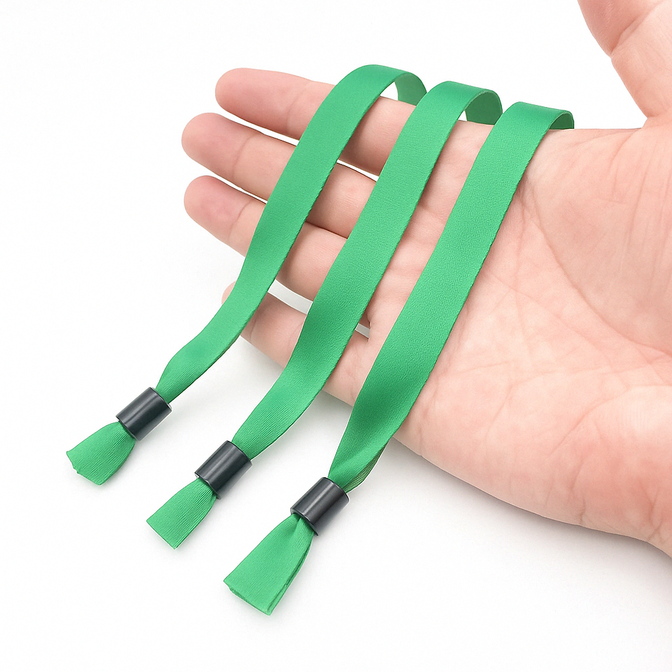 Green fabric wristband with black locking bead, plain style