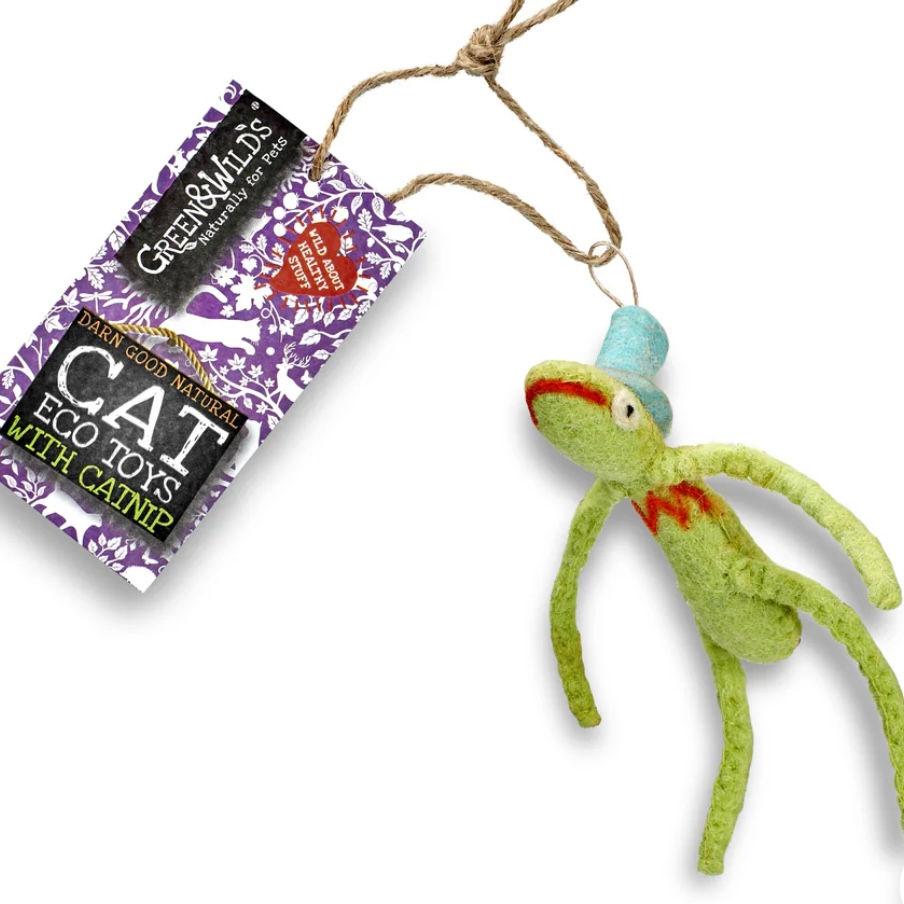Green & Wild's Freddy Froglegs - Eco Cat toy with catnip