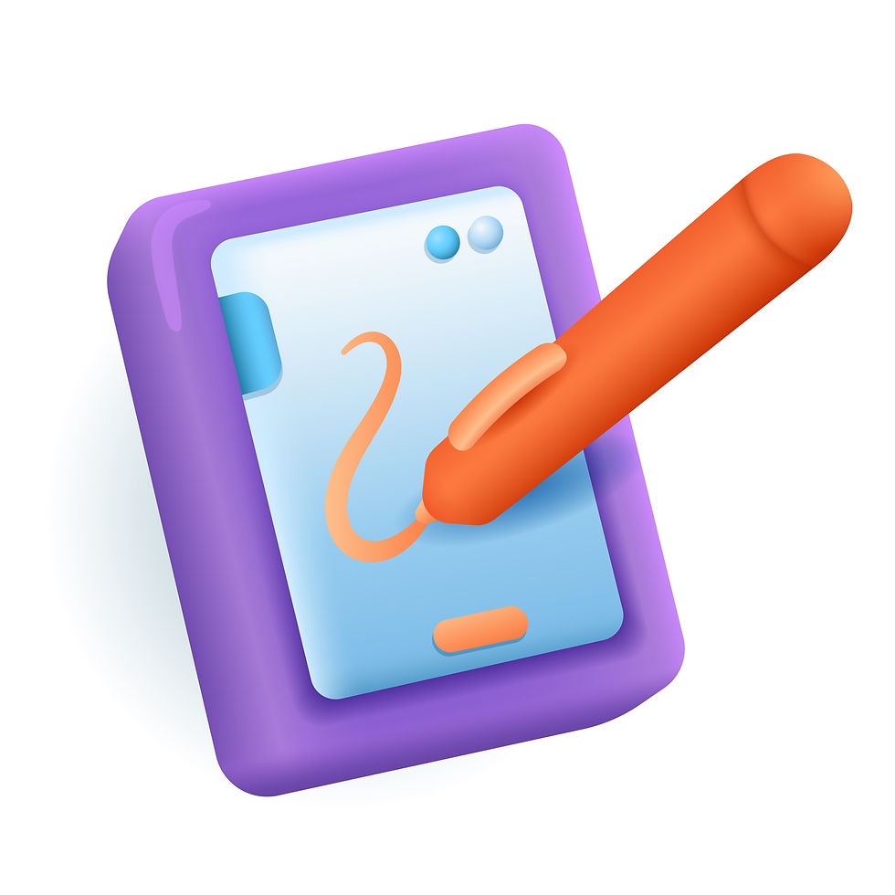 Purple phone or tablet with orange stylus 3D illustration.jpg