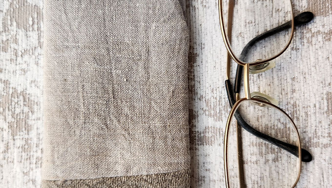 Padded fabric glasses case - plant dyed & quilted - Grey and Dusty Purple