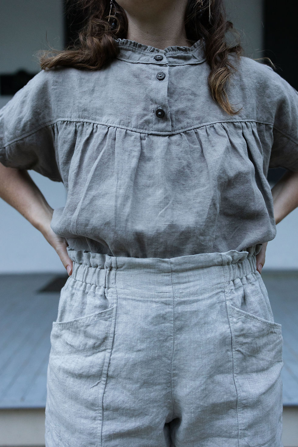Thumbnail: CICADA - Linen shorts with paperbag waist and pockets