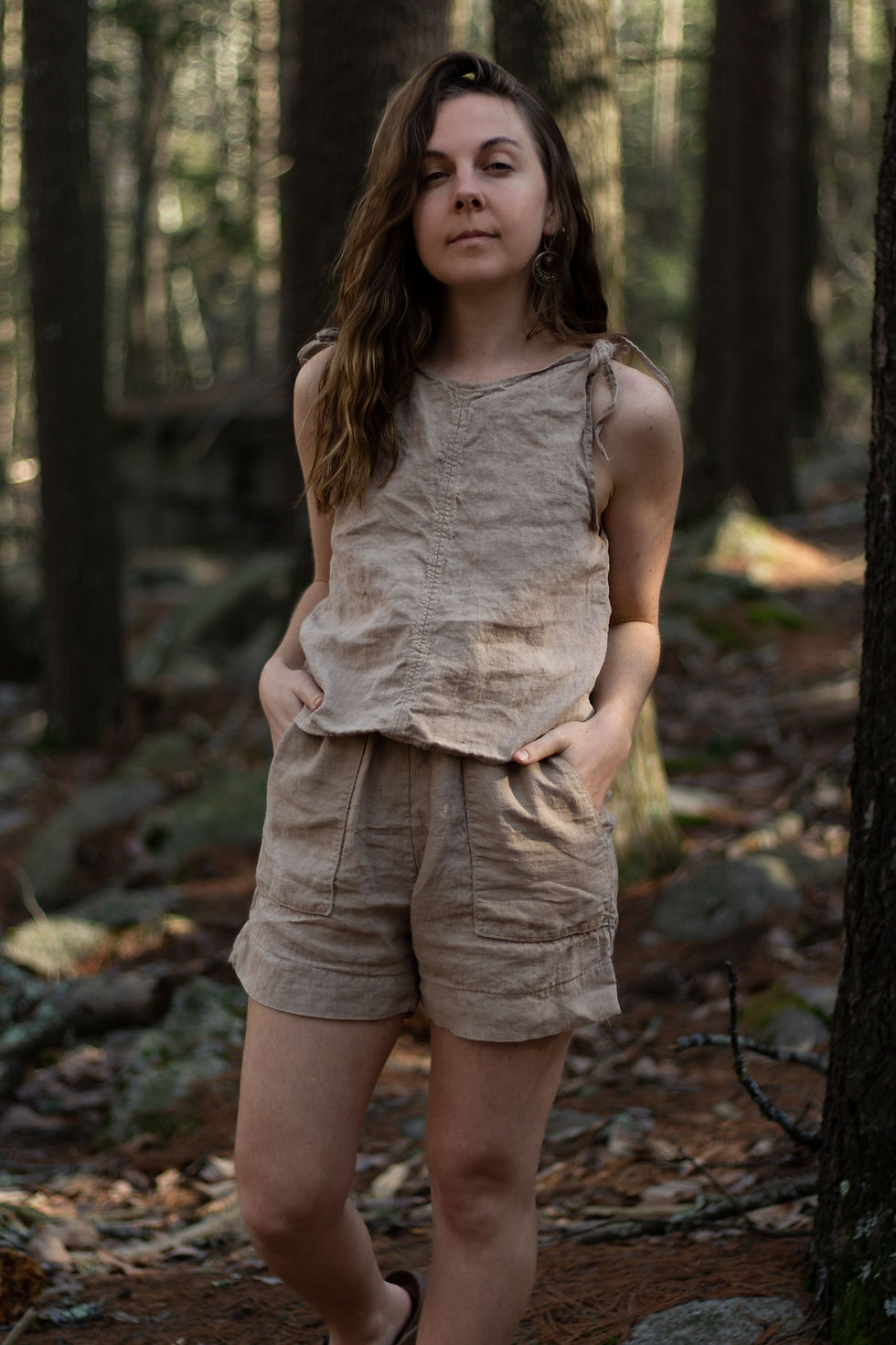 Thumbnail: TRUE LOVERS KNOT- relaxed adjustable linen tank top, naturally dyed