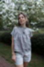 Thumbnail: FINCH - Short sleeve linen quarter-button blouse