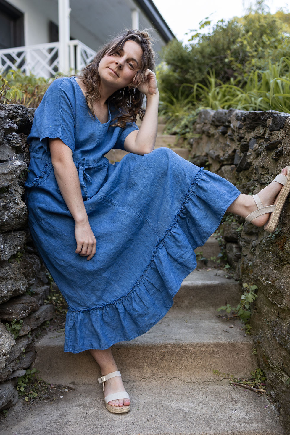 Thumbnail: HERON - Short sleeve linen maxi dress