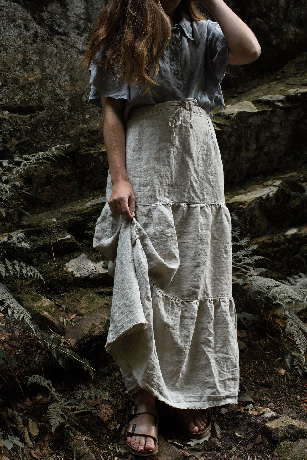 Thumbnail: HONEY BEE - Tiered linen maxi skirt - Undyed