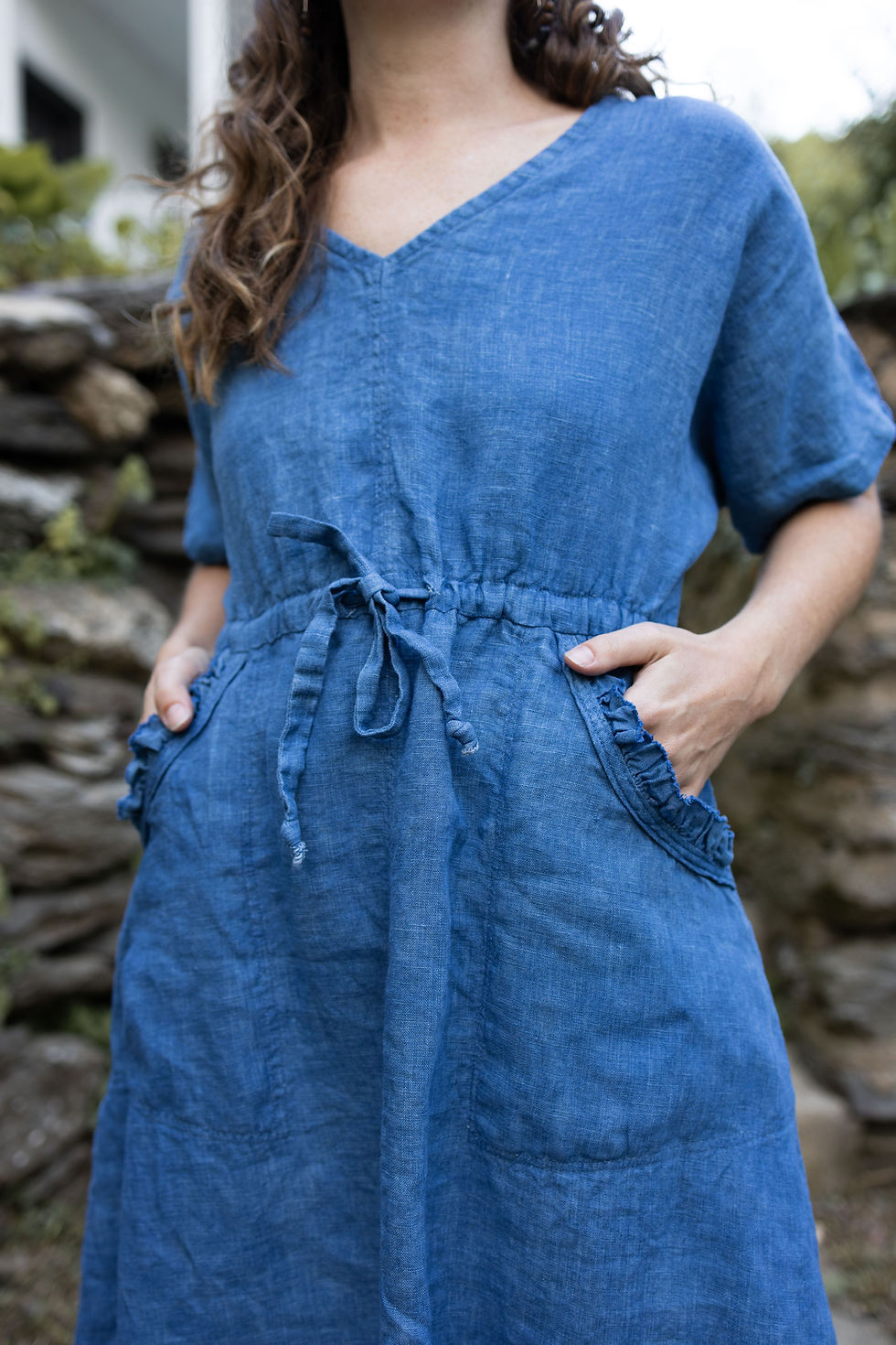 Thumbnail: HERON - Short sleeve linen maxi dress