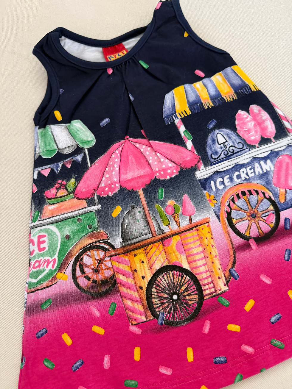 Miniatura: Vestido Azul Marinho Estampa Carrinho Sorvete
