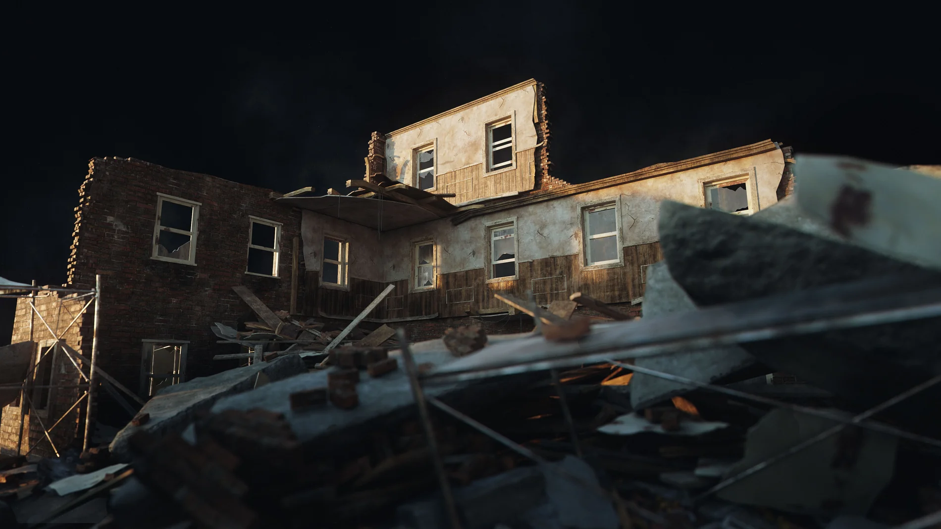 Asset Blender nhà đổ nát chi tiết cao trong bộ Wreckage Kit