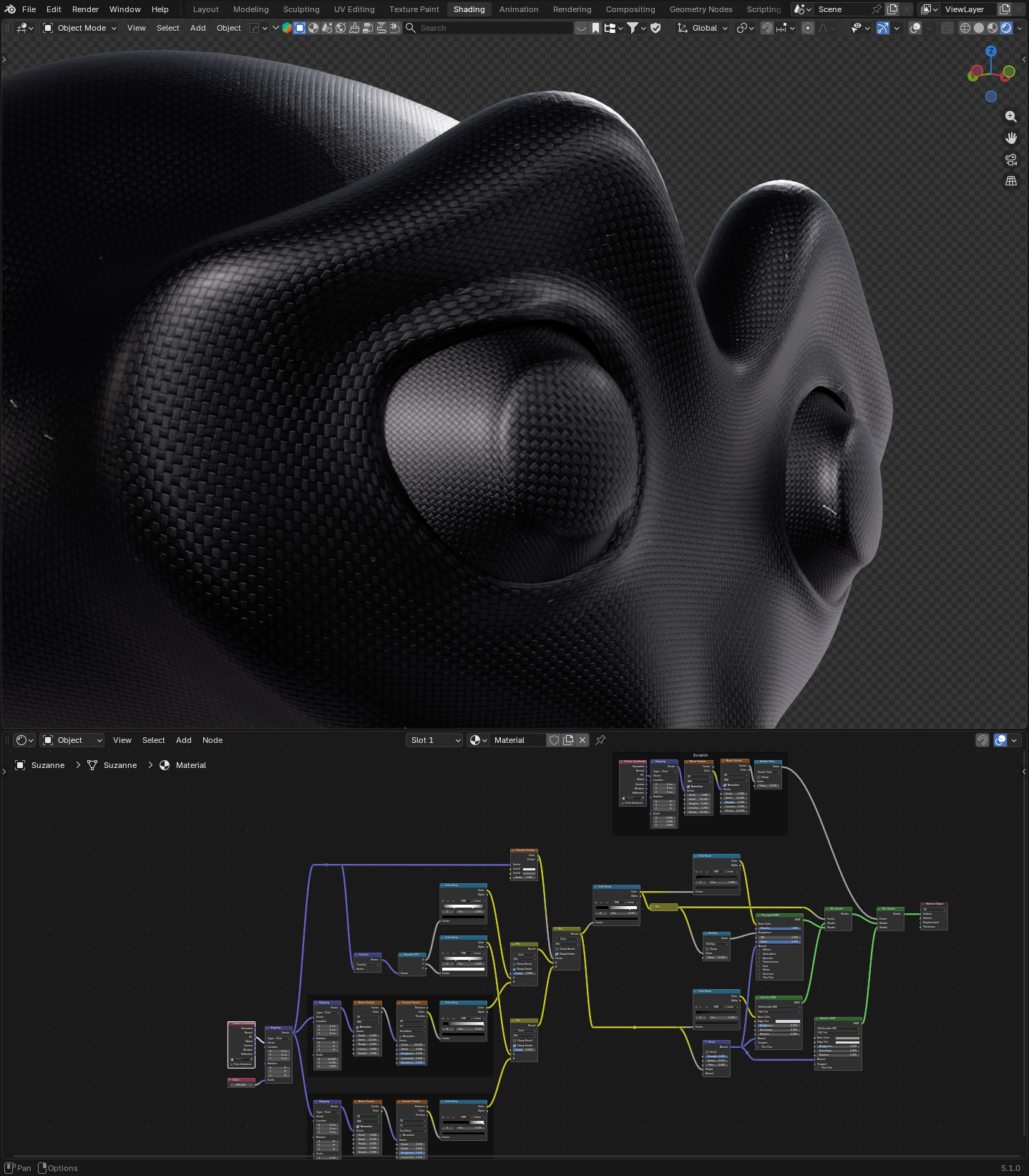 Shader Carbon Procedural Cao Cấp – Bám Bề Mặt Thông Minh (Blender)