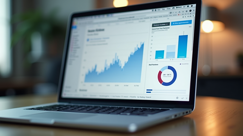 Close-up view of a laptop showing social media analytics on the screen