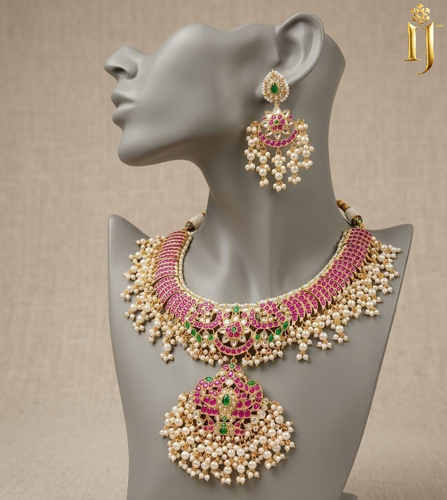 Thumbnail: Heritage Kemp Pearl Bridal Necklace Set with Grand Pendant Drop