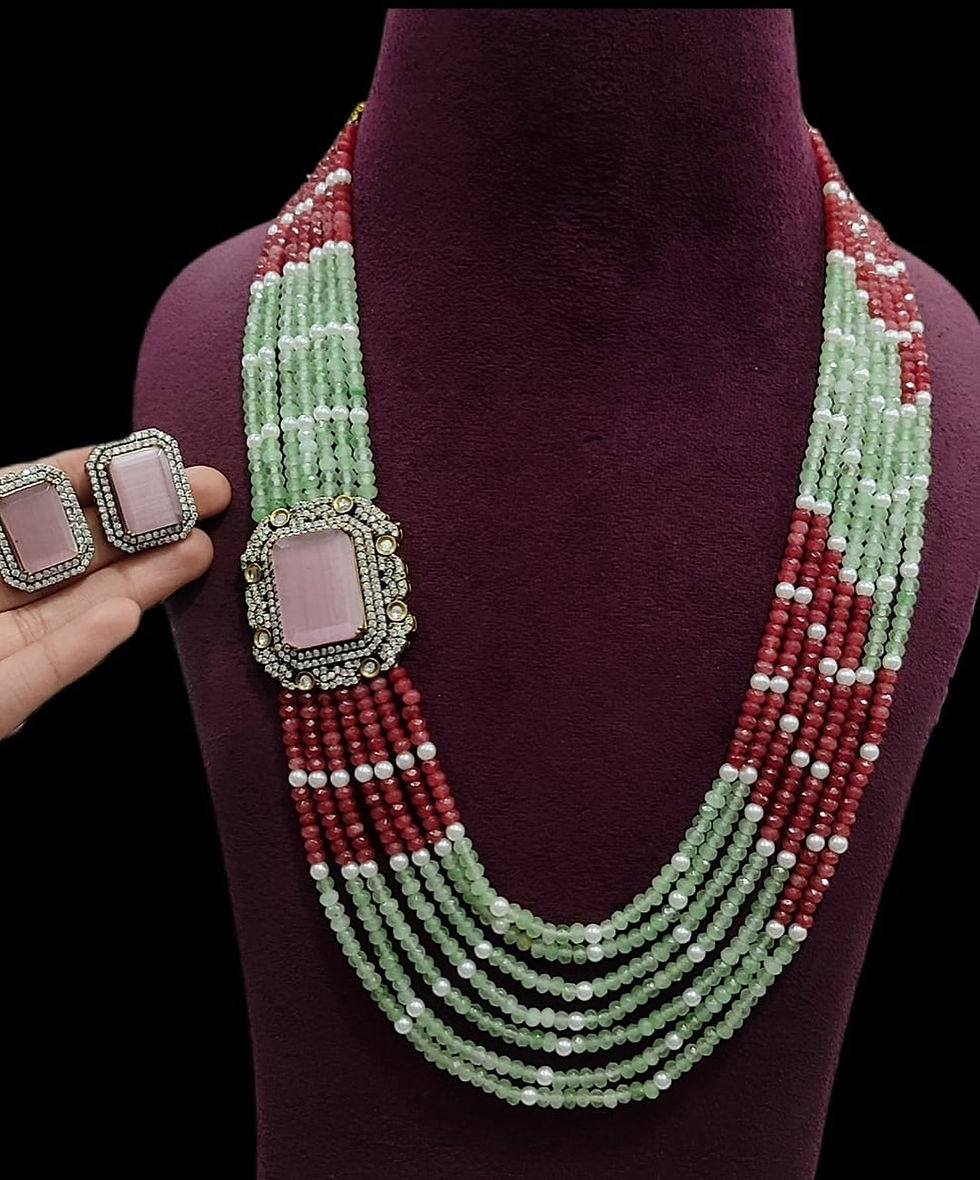 Thumbnail: Multi-Strand onyx Beaded Necklace Set with Earrings | Handc