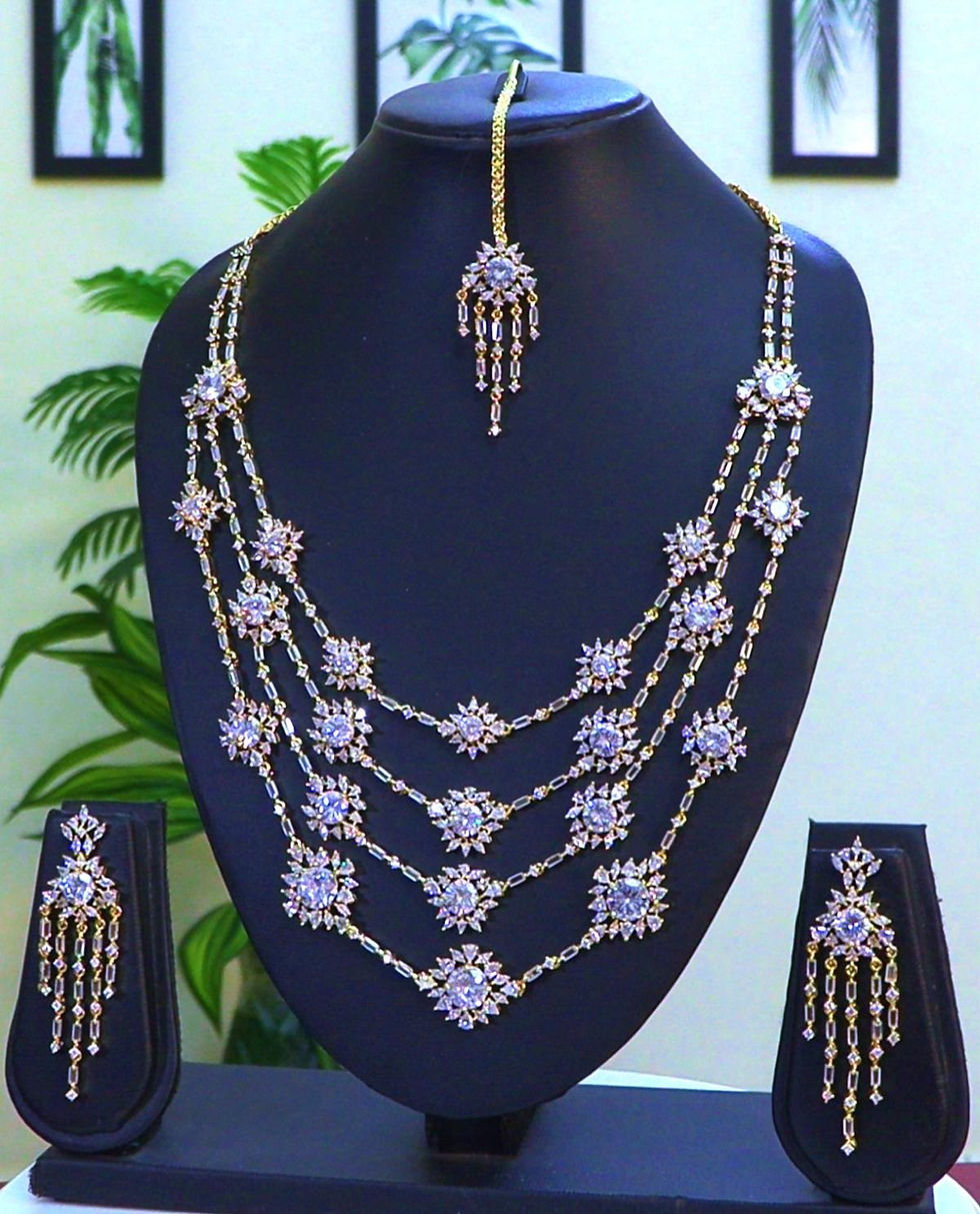Thumbnail: Diamond Inspired 4-Layer Statement Necklace Set