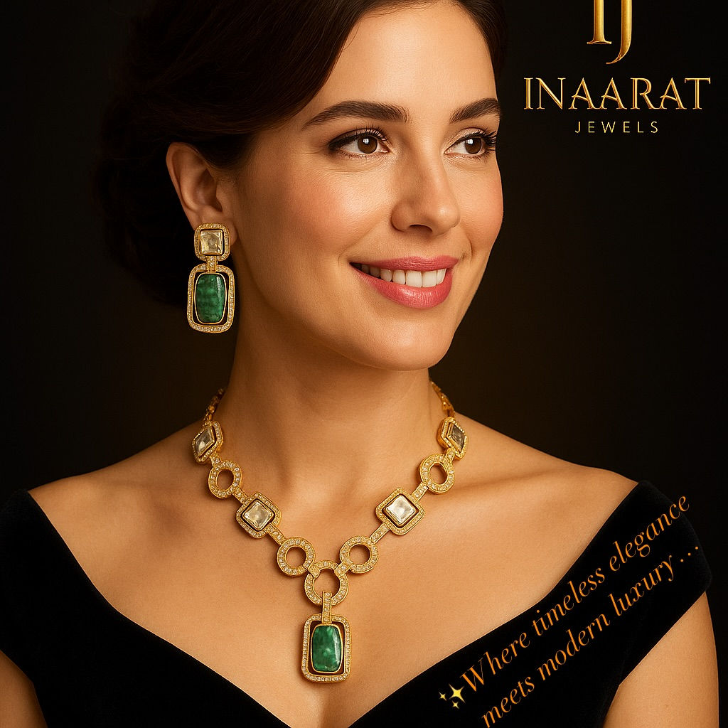 Emerald & Polki Diamond Statement Necklace Set – INAARAT™ Jewels