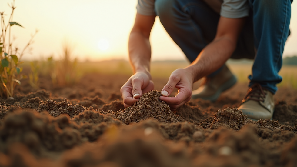 Close-up view of a farmer examining soil quality in a field