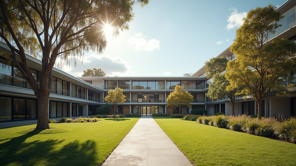 Eye-level view of a modern university campus in Australia
