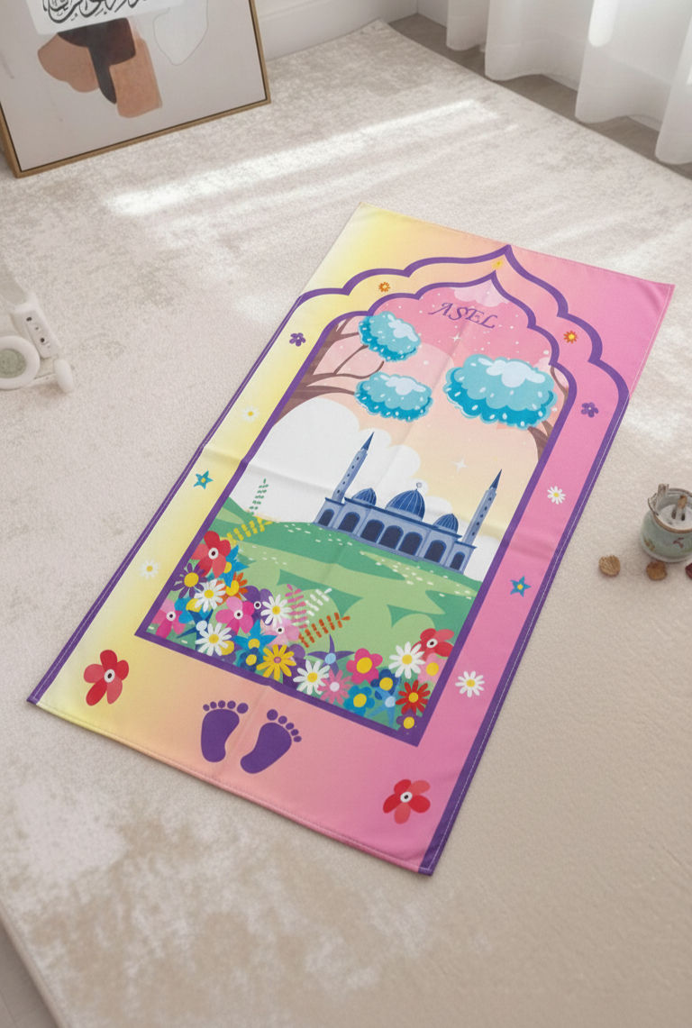 Kişiye Özel Tasarlanabilir Bahar Bahçesi Dijital Baskı Çocuk Seccadesi