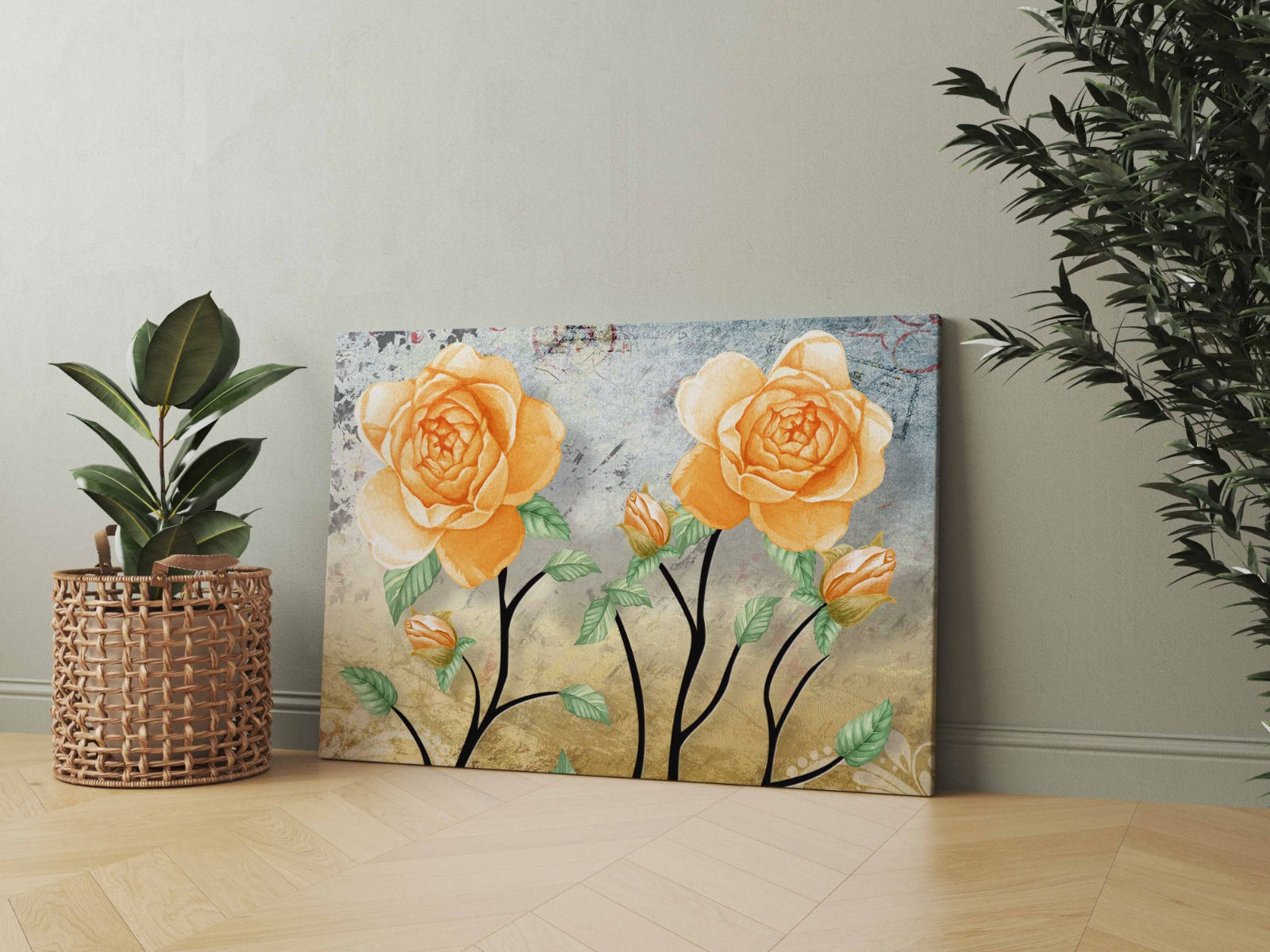 Canlı Turuncu Güller Temalı Dijital Baskı Kanvas Tablo