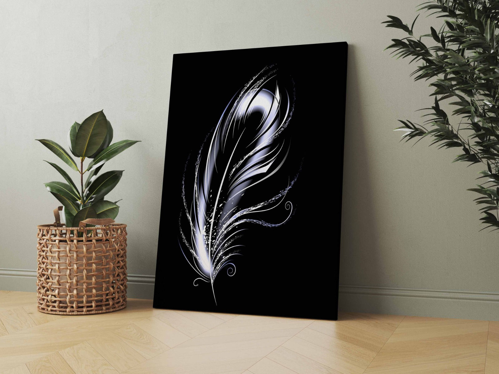 Minimalist Siyah Zemin Parlak Tüy Temalı Dijital Baskı Kanvas Tablo