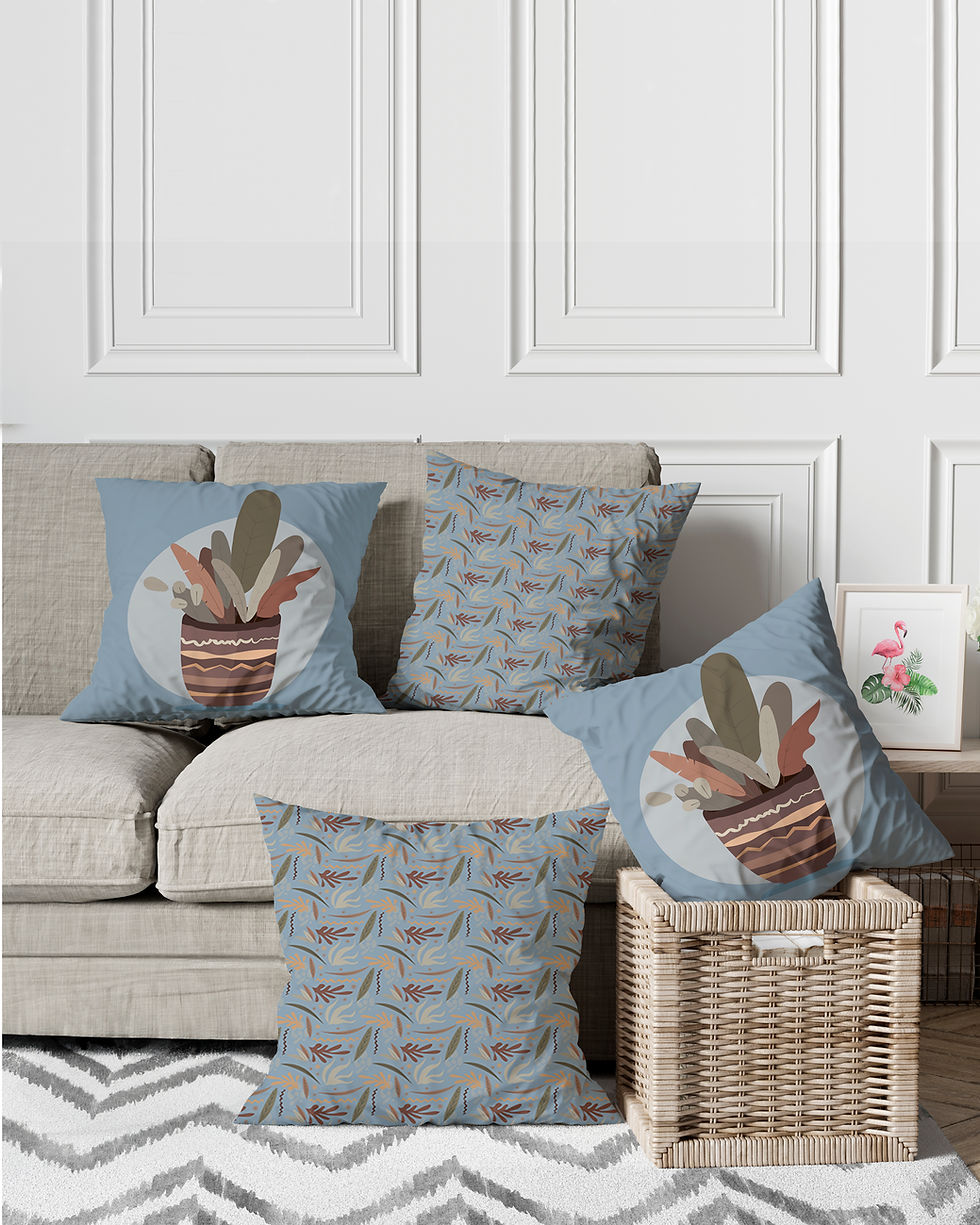 Boho Tarzı Bitki ve Etnik Desenli 4'lü Dekoratif Dijital Baskı Kır