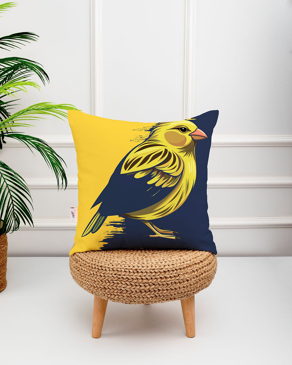 Sarı Lacivert Kanarya Temalı Dijital Baskı Kırlent Kılıfı