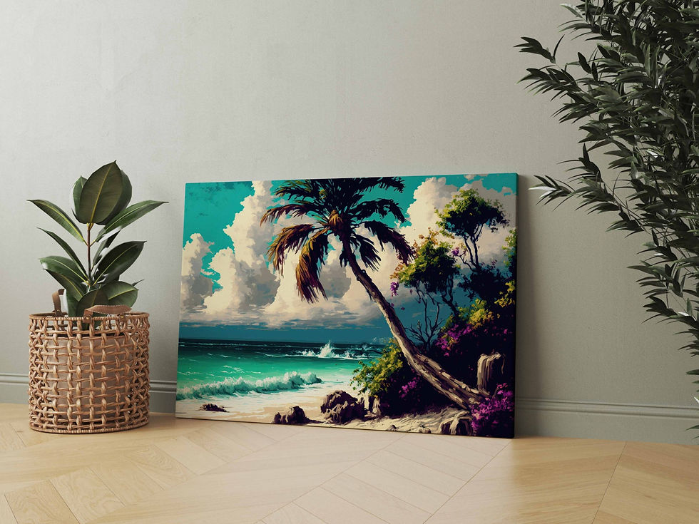 Tropikal Cennet Palmiye Ağacı Plaj Manzarası Temalı Dijital Baskı Kanvas Tablo