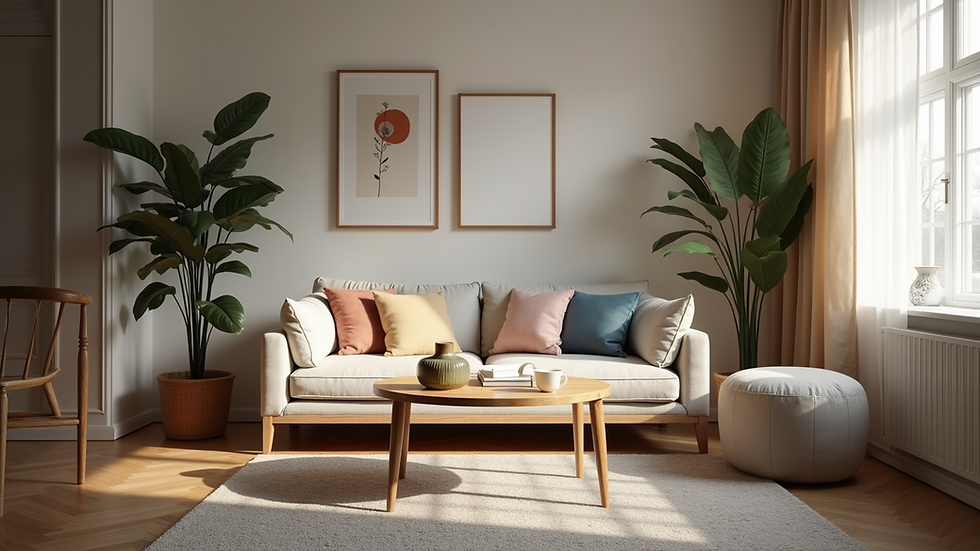 Eye-level view of a cozy living room with modern decor
