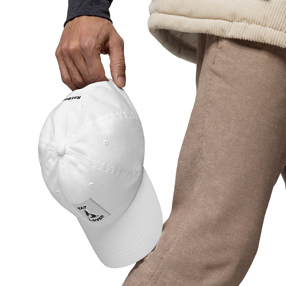 Thumbnail: RatBerry white hat with embroided rat, logo and slogan