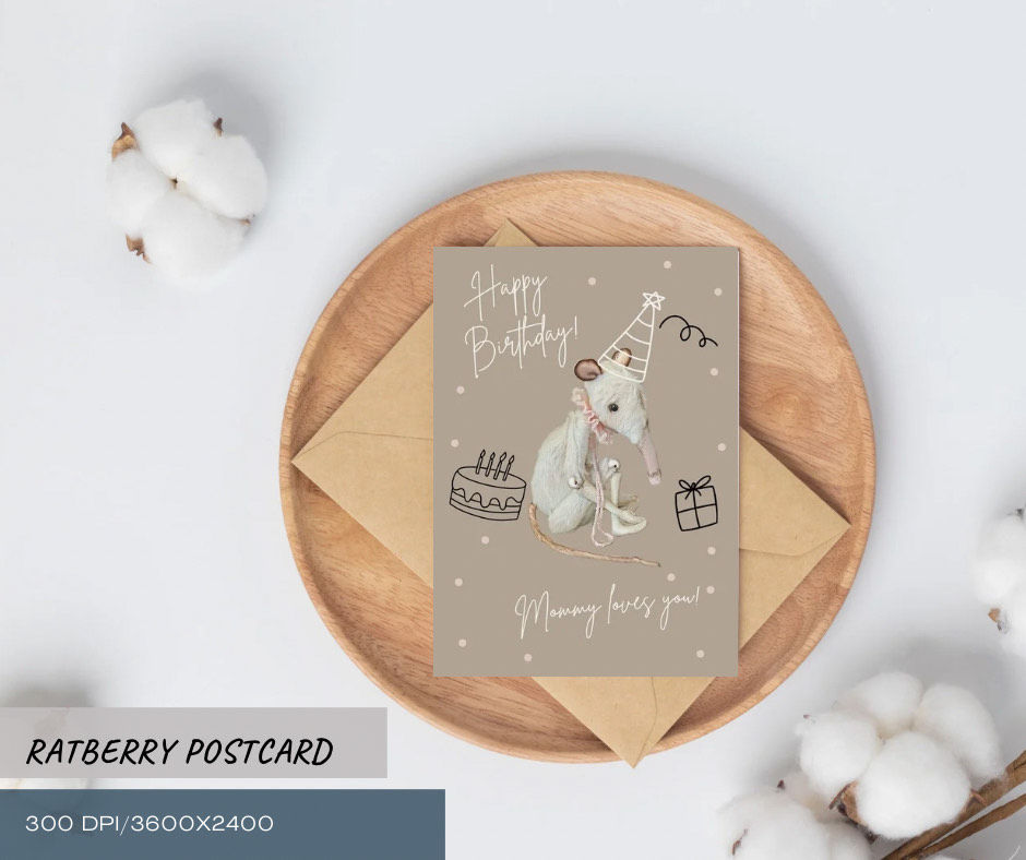 Thumbnail: PRINTABLE Postcard with white cute rat by RatBerry