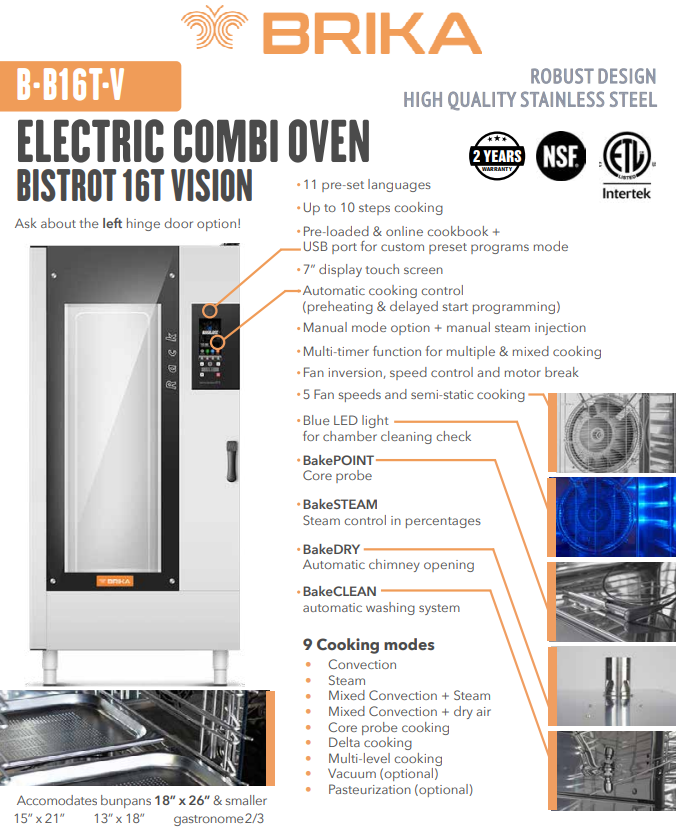 Bistrot 16T (16 trays) Vision Combi Oven