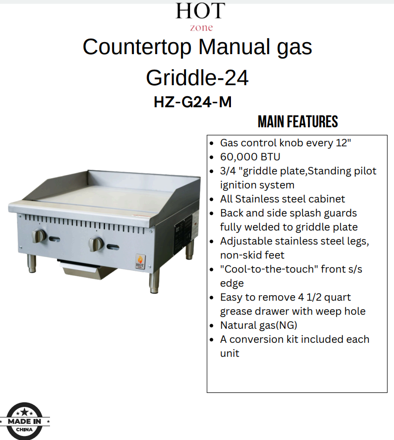 Countertop Manual gas Griddle-24" HZ-G24-M