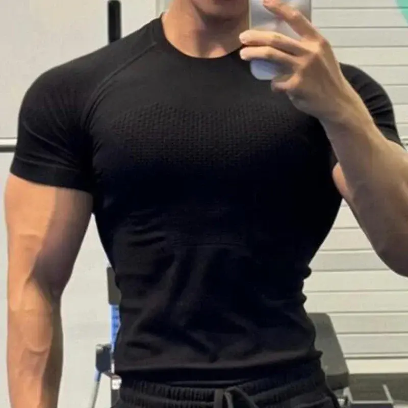 Miniatura: Camiseta de compressão masculina para academia e corrida, respirável