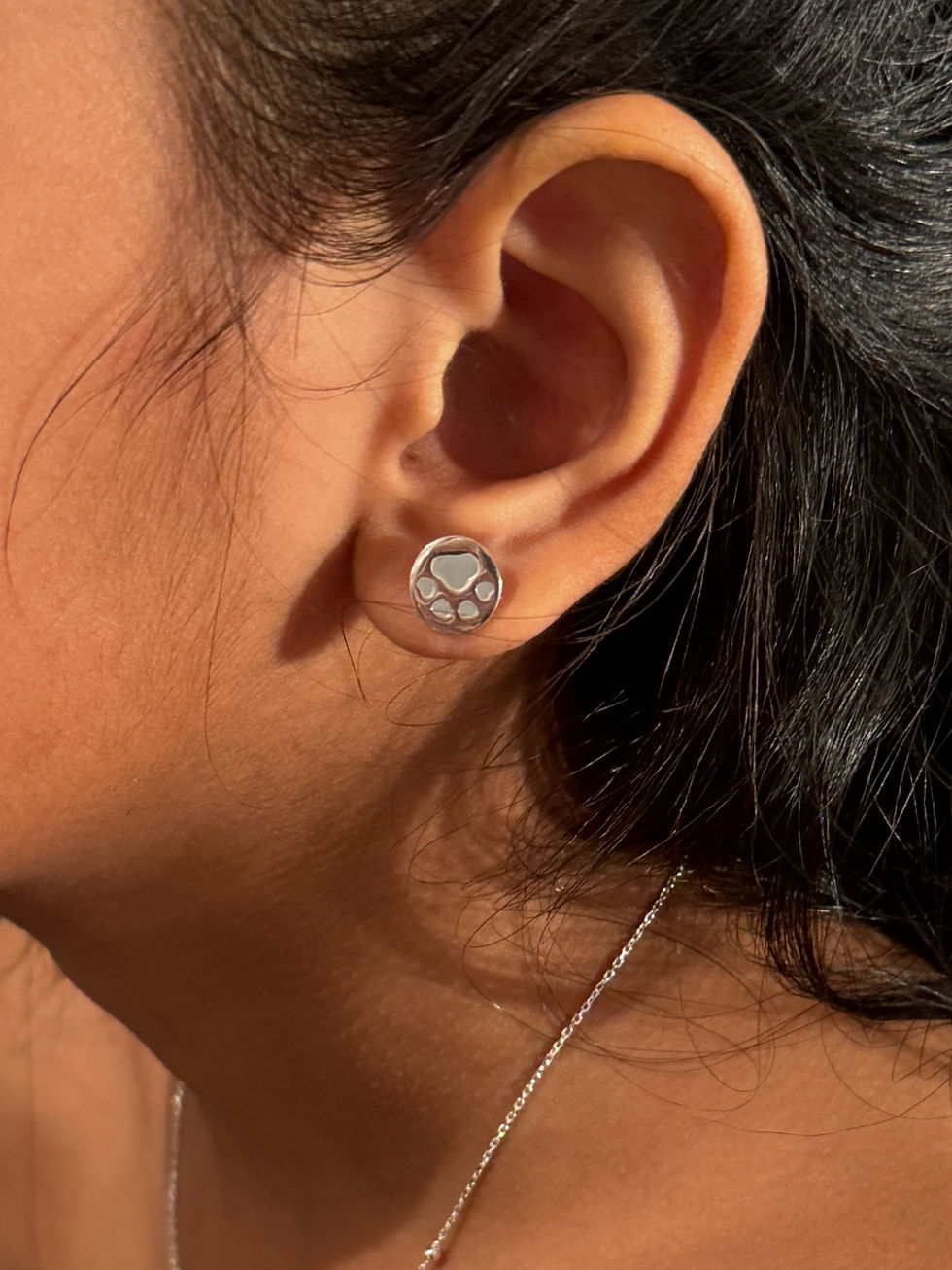 Thumbnail: Silver Paw Pendant With Studs With Chain