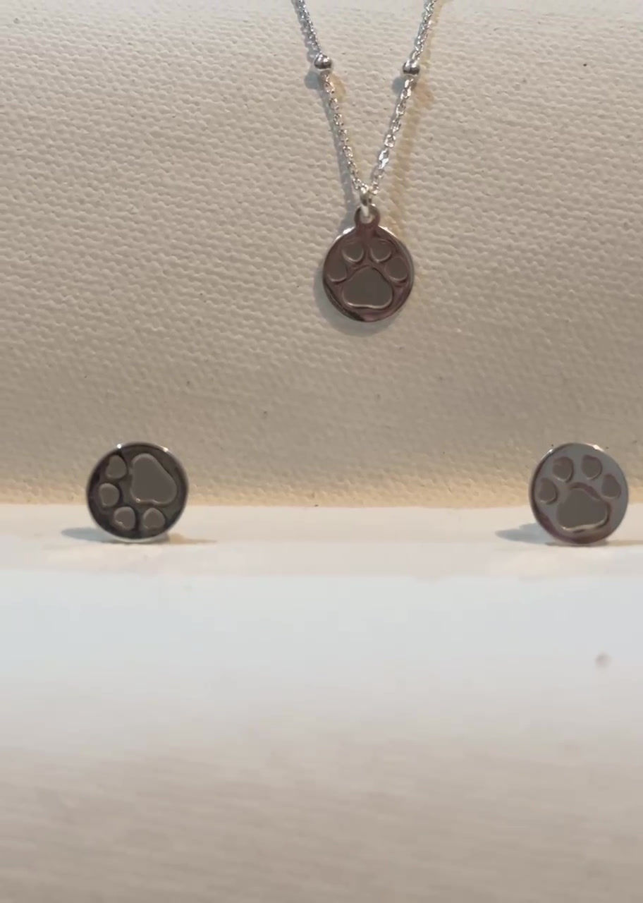 Thumbnail: Silver Paw Pendant With Studs With Chain