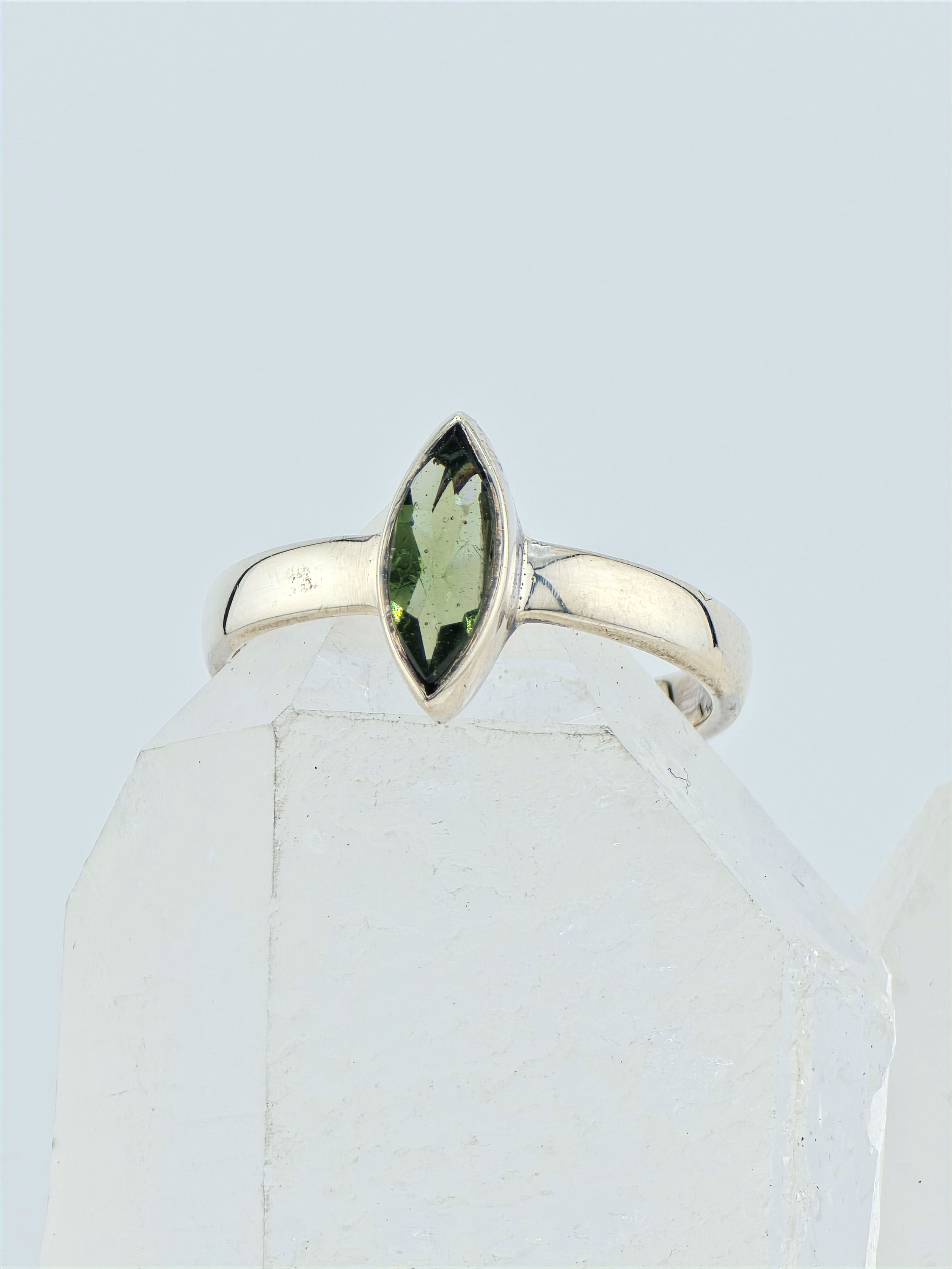 Faceted Marquies Moldavite Ring Size 5