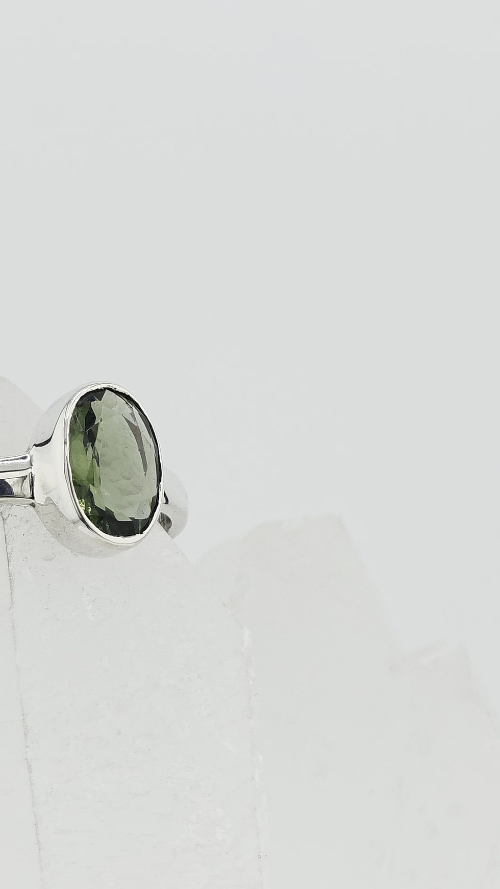 Thumbnail: Faceted Oval Moldavite Ring Size 10