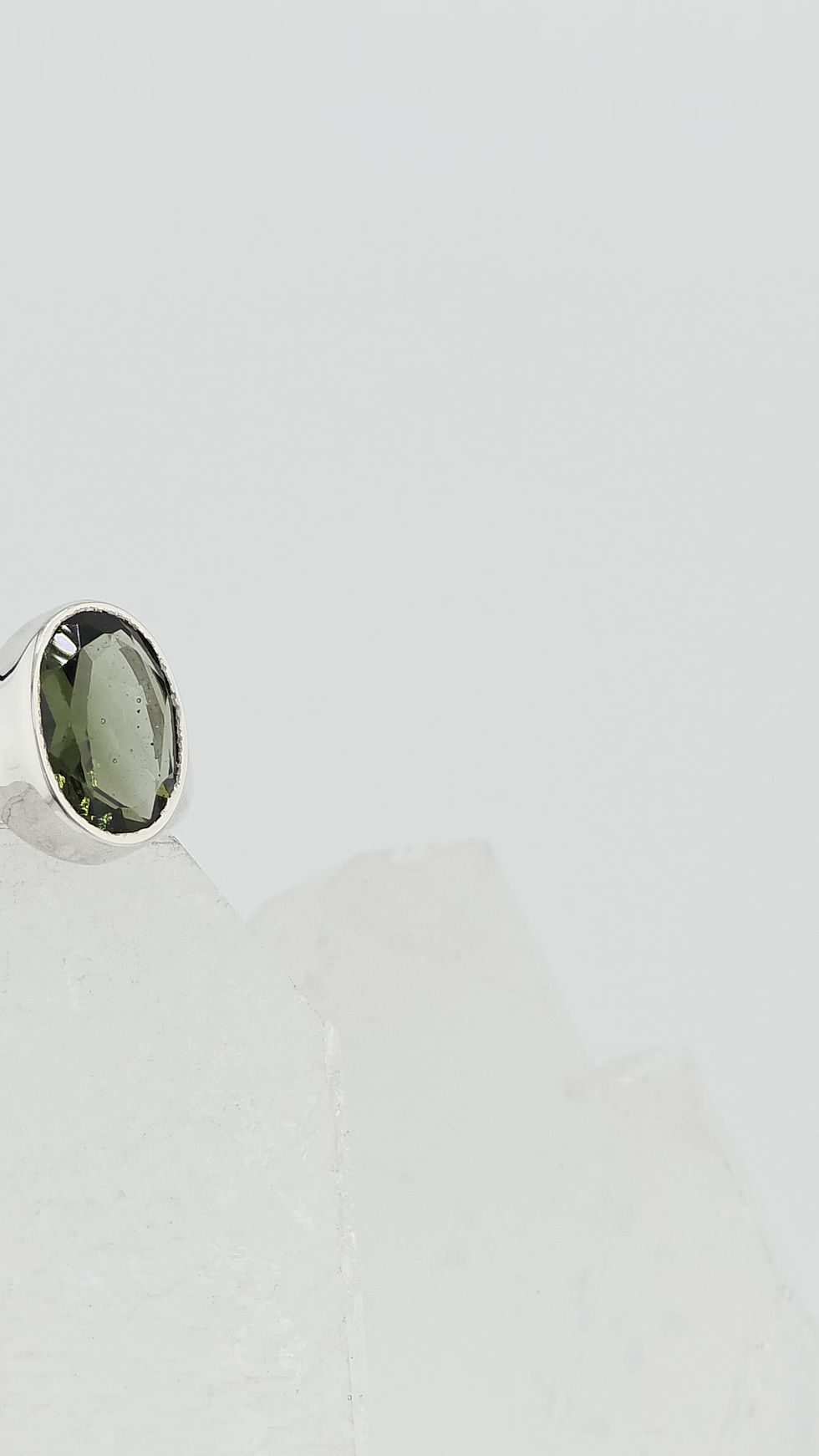 Thumbnail: Faceted Oval Moldavite Ring Size 7