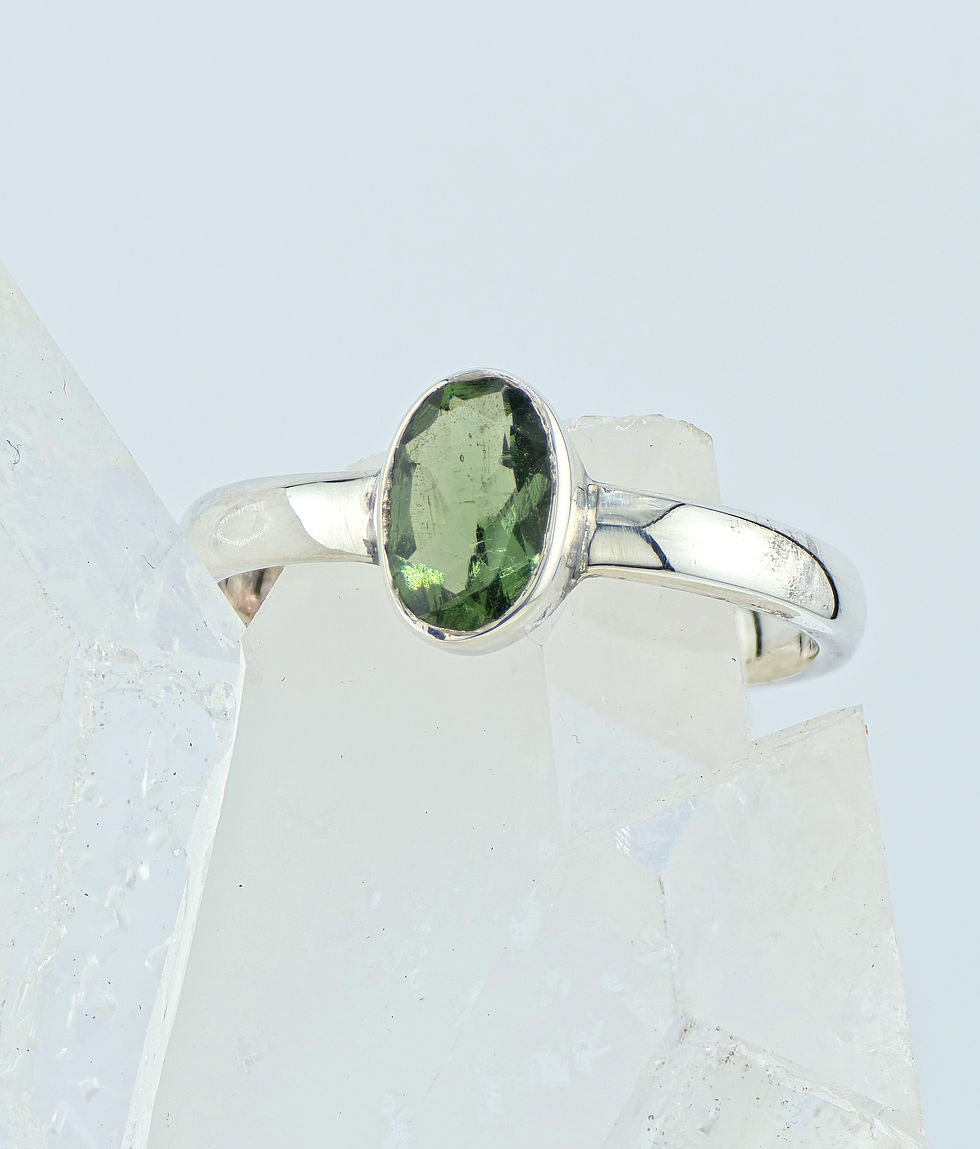 Thumbnail: Faceted Oval Moldavite Ring Size 9