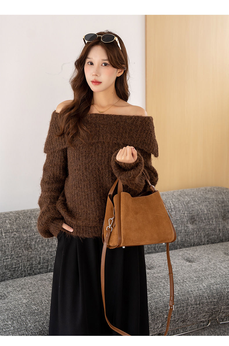 Thumbnail: Burminsa Cowhide Suede Genuine Leather Tote Handbags For Women 2026 Luxury Desig