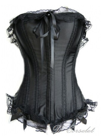 F1065-1 Full Black Lace Trim Hook-eye Corset