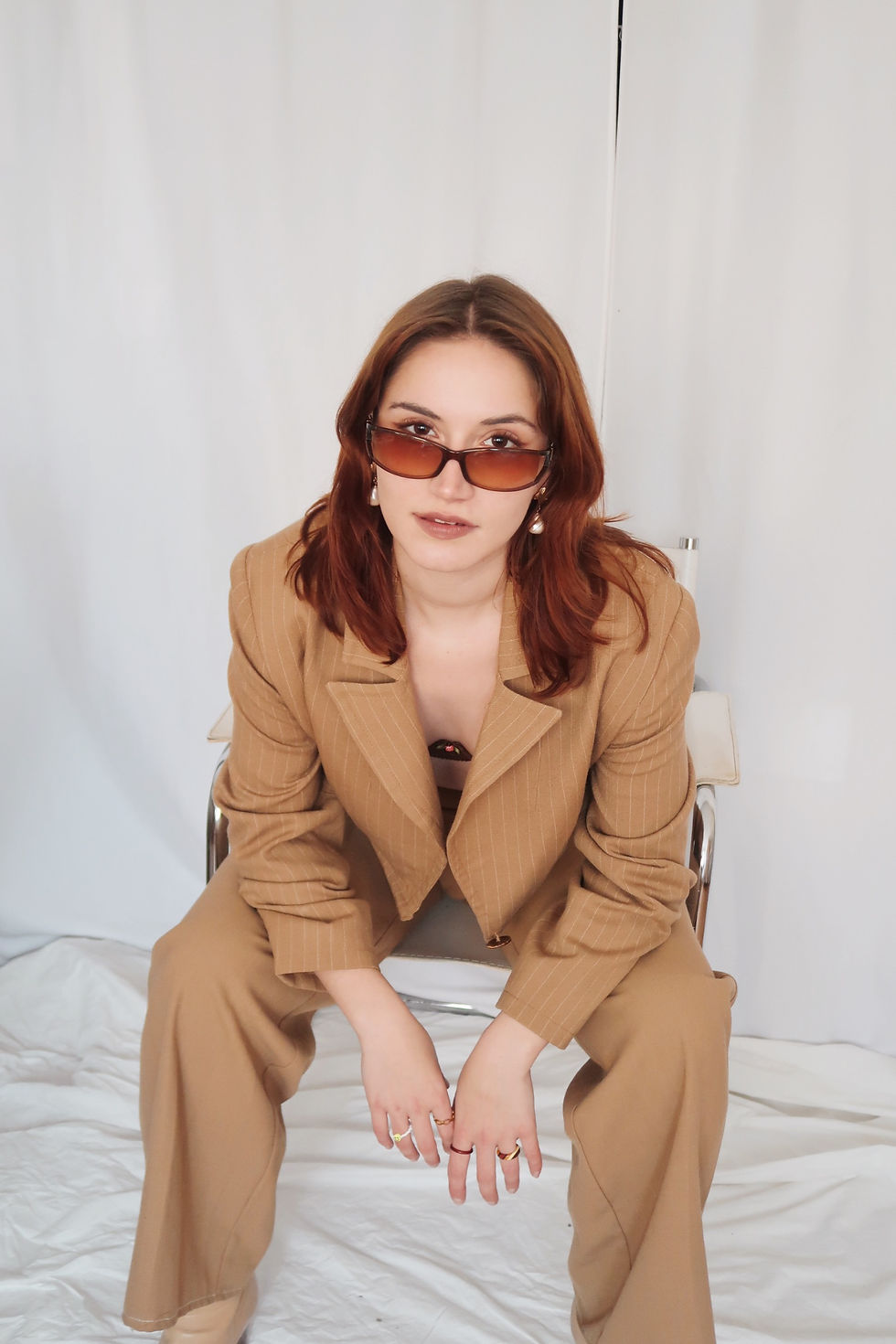 Miniaturbild: Reworked vintage cropped pinstriped Blazer