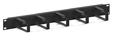 A black 1U D-ring horizontal cable manager by CableTalk